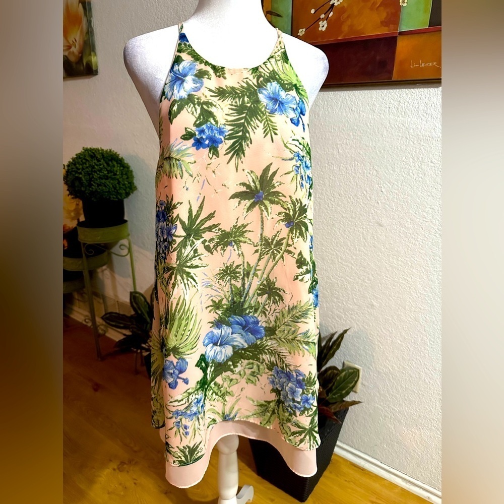 Sans souci light pink tropical print mini dress size L